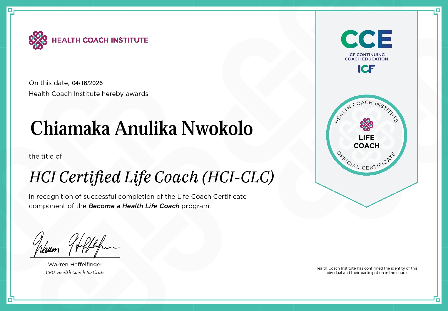 HCI Certified Life Coach (HCI-CLC) Certificate